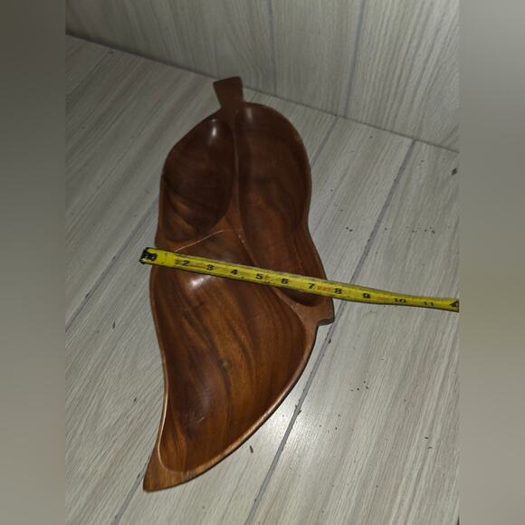 Vtg Hand Crafted Leaf Divided Dish Monkey Pod Wood Serving Tray Leilani 3 Sec. - Picture 4 of 6
